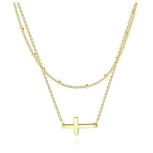 B8. Side Bar Cross Double Necklace